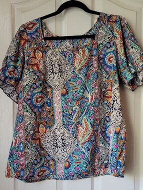 SHEIN Multicolor Paisley Floral Scoop Neck Blouse